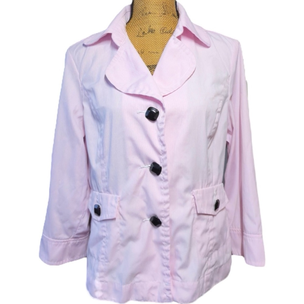 LAL Live a Little jacket/blazer pink & white pin stripes Women’s large | ab1